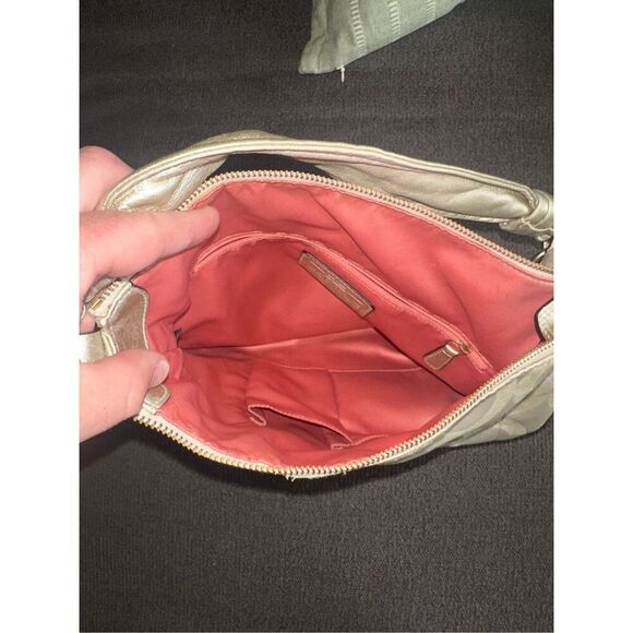 Coach Kristin 15016 Gold Khaki Metallic Op Art Leather Hobo Bag - Picture 8 of 9